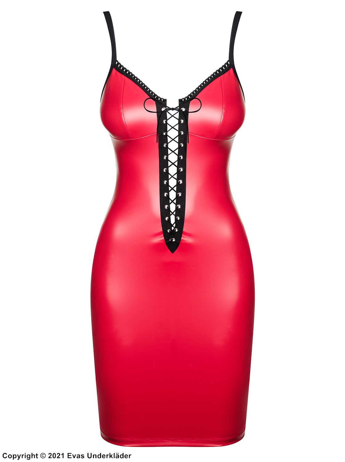 Bodycon-Kleid, Kunstleder, tiefer Ausschnitt zum Schnüren